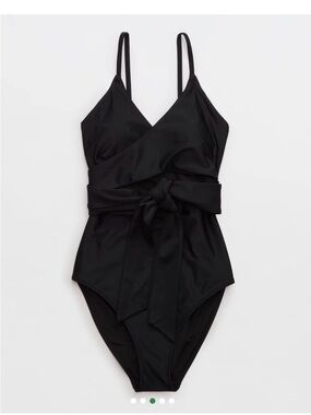 aerie Black Wrap One-Piece Swimsuit with Waist Tie